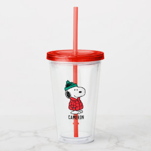 Verre En Acrylique cacahuètes   Snoopy Chat d'hiver et Casquette