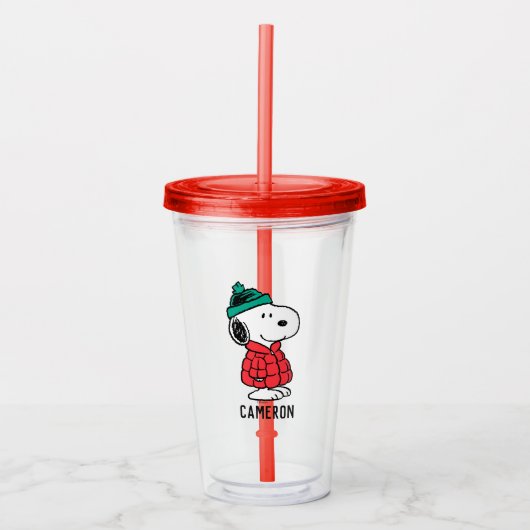 Verre En Acrylique cacahuètes | Snoopy Chat d'hiver et Casquette (Devant)