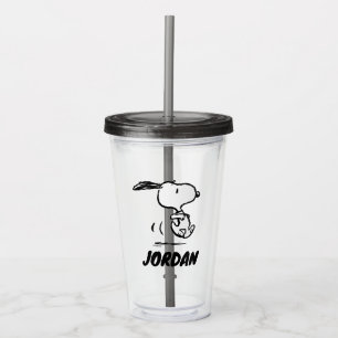 Verre En Acrylique cacahuètes Snoopy Running Ajouter Votre Nom
