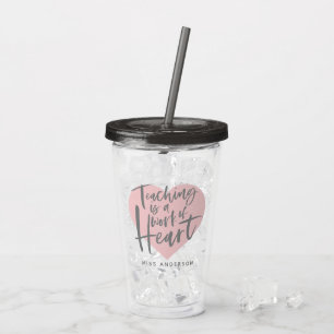 Verre En Acrylique Cadeau enseignant aquarelle coeur café tasse acryl