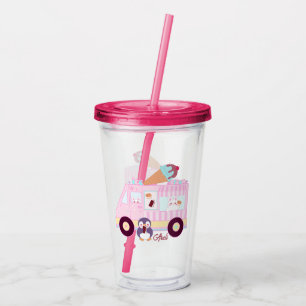 Verre En Acrylique Camion De Crème De Glace De Lapin Bleu Et Rose