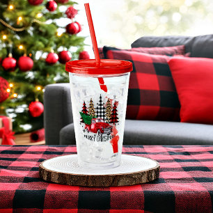 Verre En Acrylique Camion et arbres de Noël joyeux