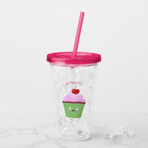 Verre En Acrylique Caricature de cupcake joyeux