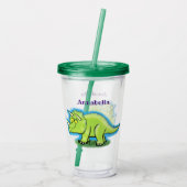 Verre En Acrylique Caricature de dinosaure de triceratops vert mignon (Dos)