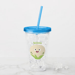 Verre En Acrylique Caricature de légume de chou-fleur joyeux