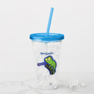 Verre En Acrylique Caricature de lézard de caméléon vert joyeux