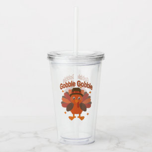 Verre En Acrylique Caricature de Turquie Thanksgiving - "Gobble Gobbl