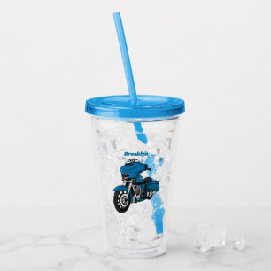 Verre En Acrylique Caricature joyeux bleu moto