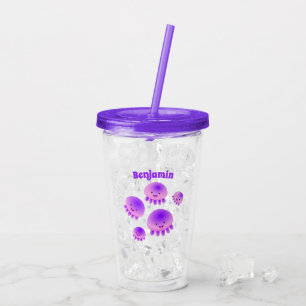 Verre En Acrylique Caricature kawaii de méduse violette rose mou