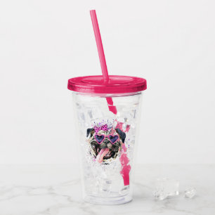 Verre En Acrylique Carlin rose mignon d'aquarelle