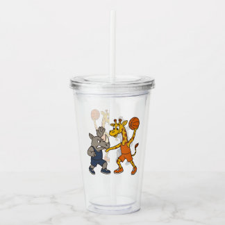 Verre En Acrylique Cartoon giraffe & rhino playing basketball