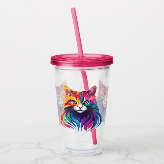 Verre En Acrylique Cat Maine Portrait Coon Couleurs arc-en-ciel (Gauche)