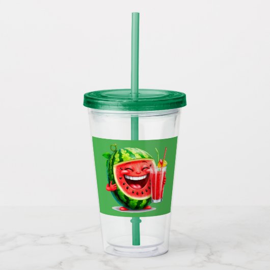 Verre En Acrylique 🍉 Charme de Boisson d'Été Pastèque Heureuse 🍉 (Devant)