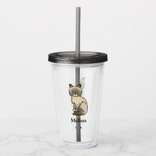 Verre En Acrylique Chat Birman/Ragdoll au point chocolat tabby & nom