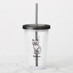 Verre En Acrylique Chat Birman / Ragdoll au point lilas avec nom pers