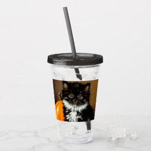 Verre En Acrylique Chat d'Halloween noir et blanc vintage