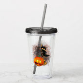 Verre En Acrylique Chat effrayé par Citrouille Fun Halloween caractèr (Dos)