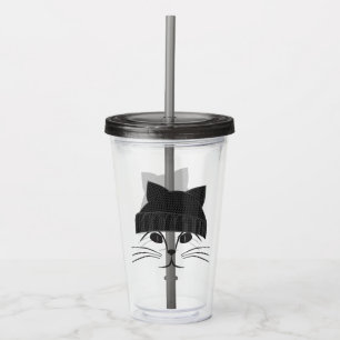 Verre En Acrylique Chat Hipster portant un Casquette laineux