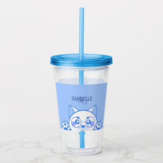 Verre En Acrylique Chat Joli Avec Lunettes Rondes (Devant)