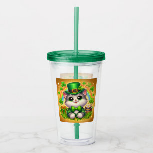 Verre En Acrylique Chat mignon/chaton Saint Patrick's Day