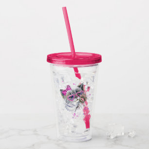 Verre En Acrylique Chaton mignon d'aquarelle