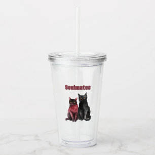 Verre En Acrylique Chats âmes sœurs rouge noir