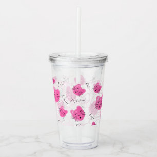 Verre En Acrylique Chats roses gribouillent monogramme Meow Monogram