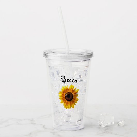 Verre En Acrylique Cheerful Yellow Sunflower with Bee Personalized (Devant glace)
