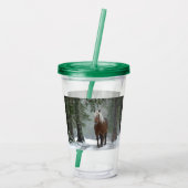 Verre En Acrylique Cheval Brown dans une forêt d'hiver avec chute de  (Dos)