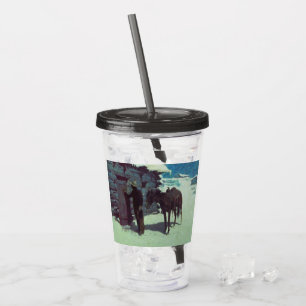 Verre En Acrylique Cheval et Cowboy neige hivernale
