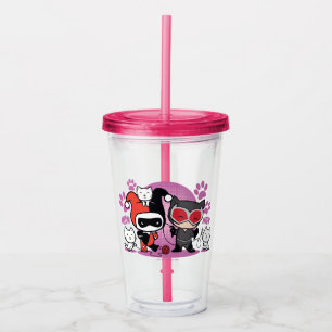 Verre En Acrylique Chibi Harley Quinn Et Chibi Catwoman Avec Des Chat