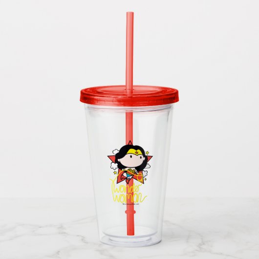 Verre En Acrylique Chibi Wonder Woman Voler Avec Lasso (Devant)