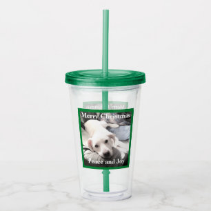 Verre En Acrylique Chien blanc mignon avec papa sur le canapé vert