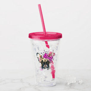 Verre En Acrylique Chien de Taureau de Français de Cutie
