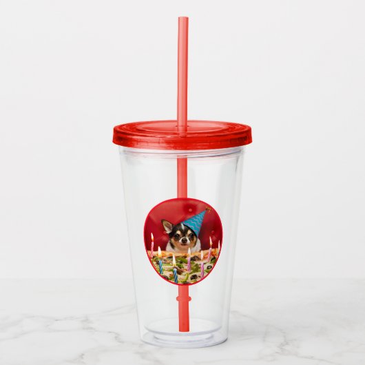 Verre En Acrylique Chihuahua Anniversaire Pizza Pie (Devant)