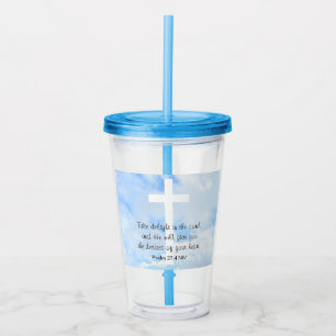 Verre En Acrylique Ciel bleu doux Croix blanche Bible Verse Christian