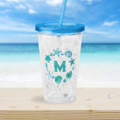 Verre En Acrylique Coastal Ocean Blue Seashells et Starfish Monogramm