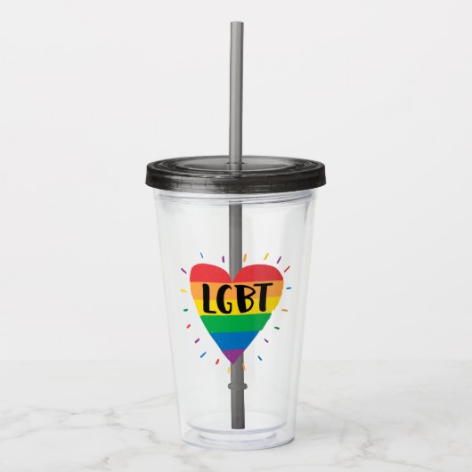 Verre En Acrylique Coeur arc-en-ciel LGBT (Devant)