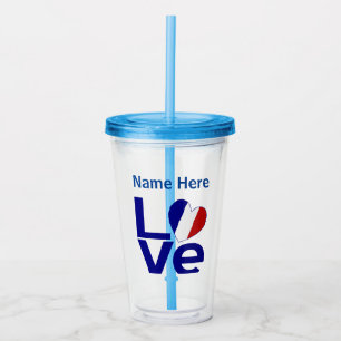 Verre En Acrylique Cœur Drapeau Amour Bleu Français Personnalisé 
