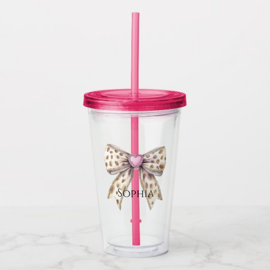 Verre En Acrylique Coeur rose Leopard Girl Bow (Devant)