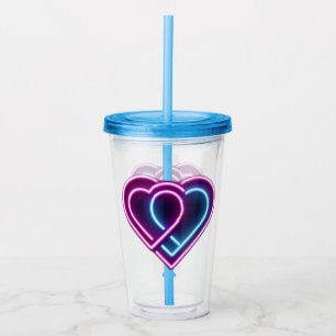 Verre En Acrylique Coeur rose néon/bleu Tasse de la Saint-Valentin