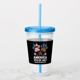 Verre En Acrylique Cœurs de drapeau américain léopard Mignon 4 juille