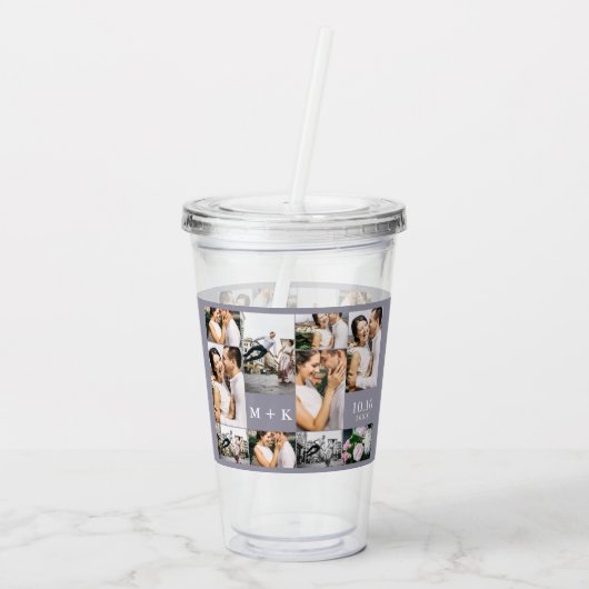 Verre En Acrylique Collage photo mariage avec Monogramme et date (Dos)