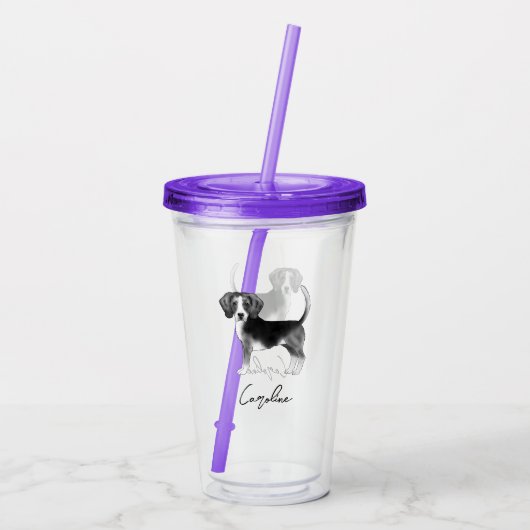 Verre En Acrylique Conception beagle Chien En Noir Et Blanc Avec Nom (Dos)