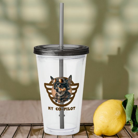 Verre En Acrylique Copilote de chien mignon, animal de compagnie Cool