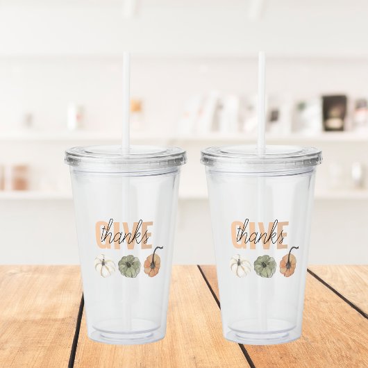 Verre En Acrylique Cosy Pastel Donner Merci et Citrouille