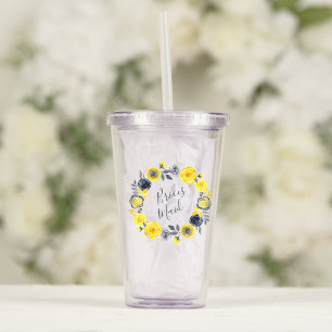 Verre En Acrylique Couronne florale jaune grise aquarelle Mariage
