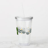 Verre En Acrylique Couronne florale jaune Nom du monogramme initial (Gauche)