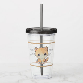 Verre En Acrylique Coussin Chat Kawaii Cute Avec Paille