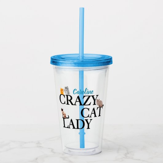Verre En Acrylique Crazy Chat Lady Cute Custom (Devant)